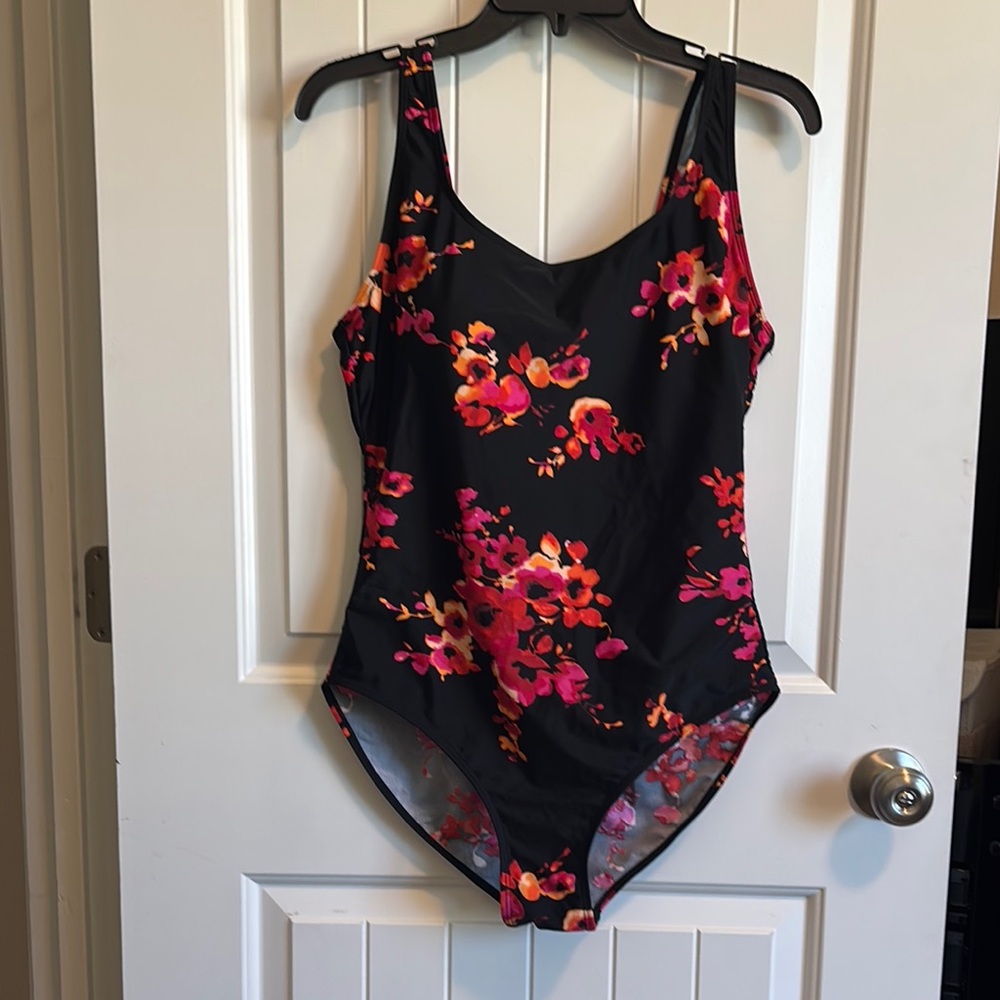 Size Medium Cover Girl Black and Red Floral One Piece Swimsuit.